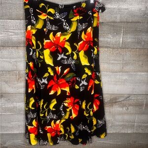 Soft Surroundings NWOT Floral butterfly Midi Skirt with Bold Red & Yellow Blooms